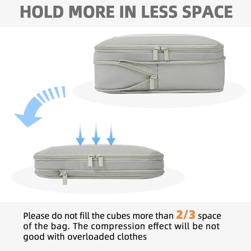 BAGAIL 4 Set/6 Set/8 Set Compression Packing Cubes Travel Accessories Expandable Packing Organizers (Square Mesh, 06-Grey) - Image 5