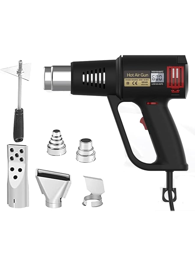 erorex 2000W Heating Gun Hot Air Gun With Lcd Digital Display 6 Nozzles Stepless Temperature Adjustment Overload Protection For Paint Stripping Pipework Soldering Car Wrapping Sticker Removing  - Image 1