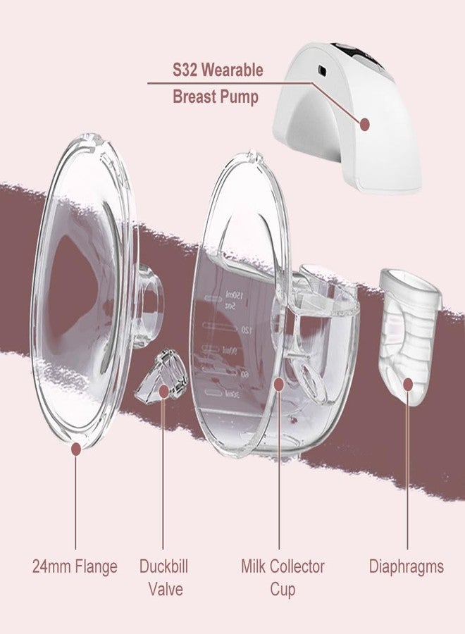 مجموعتان كاملتان من قطع غيار مضخة الثدي مع شفة 24 مم متوافقة مع مضخات الثدي Lansinoh Discreet Duo/NCVI/Nuliie/NICEGREEN Life/Zooawa S32، قطع غيار مضخة S32، صمام إضافي على شكل منقار البط وغشاء - Image 3