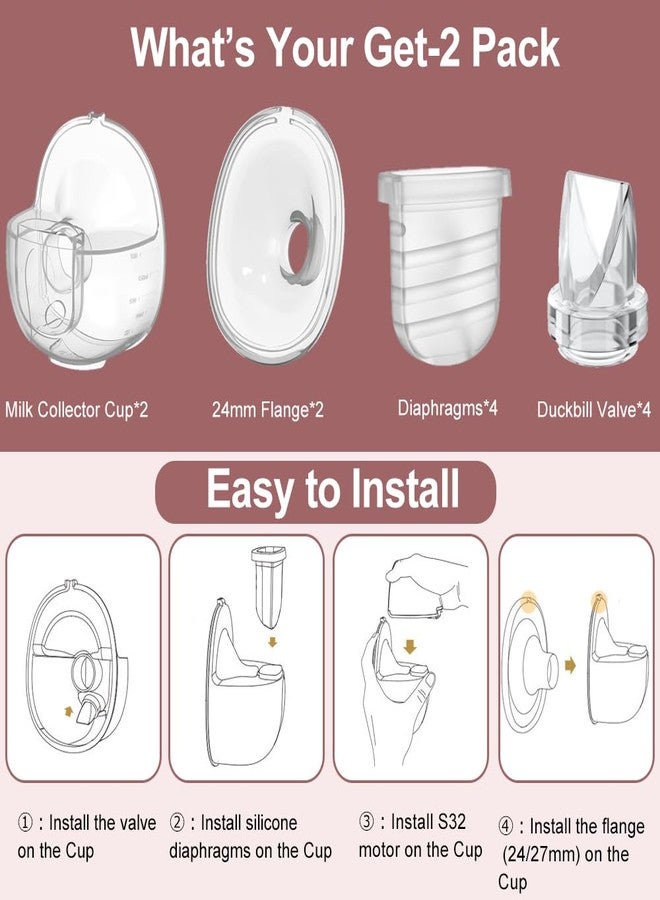 مجموعتان كاملتان من قطع غيار مضخة الثدي مع شفة 24 مم متوافقة مع مضخات الثدي Lansinoh Discreet Duo/NCVI/Nuliie/NICEGREEN Life/Zooawa S32، قطع غيار مضخة S32، صمام إضافي على شكل منقار البط وغشاء - Image 5