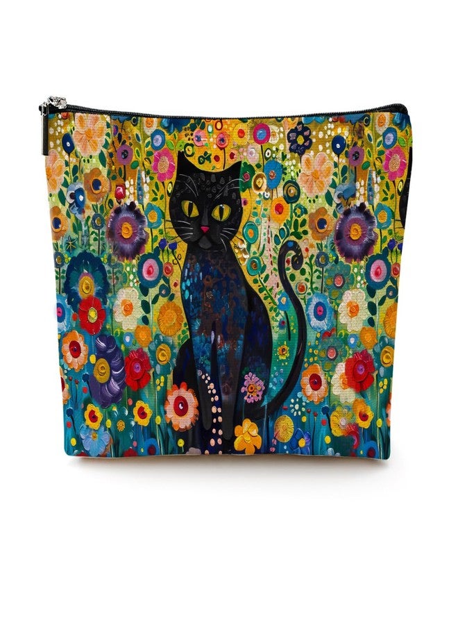 CQM Floral Garden Cat Makeup Bag Cat Lover Gifts Cosmetic Bag Cat Gifts Cat Themed Gifts for Women Girls Daughter Friends Niece Aunt Travel Toiletry Bag Cat Mom Gifts Christmas Birthday Gifts - Image 1