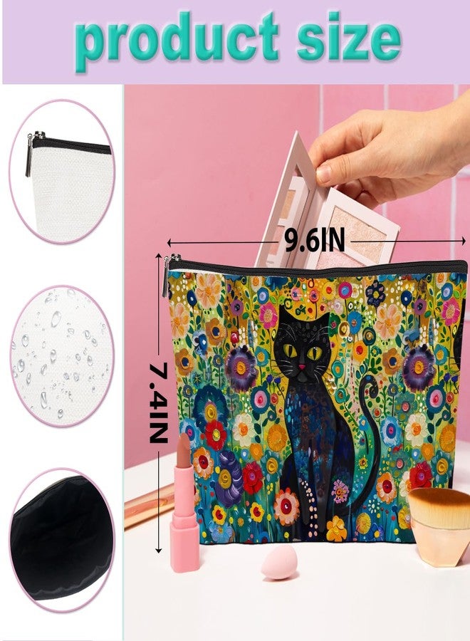 CQM Floral Garden Cat Makeup Bag Cat Lover Gifts Cosmetic Bag Cat Gifts Cat Themed Gifts for Women Girls Daughter Friends Niece Aunt Travel Toiletry Bag Cat Mom Gifts Christmas Birthday Gifts - Image 4