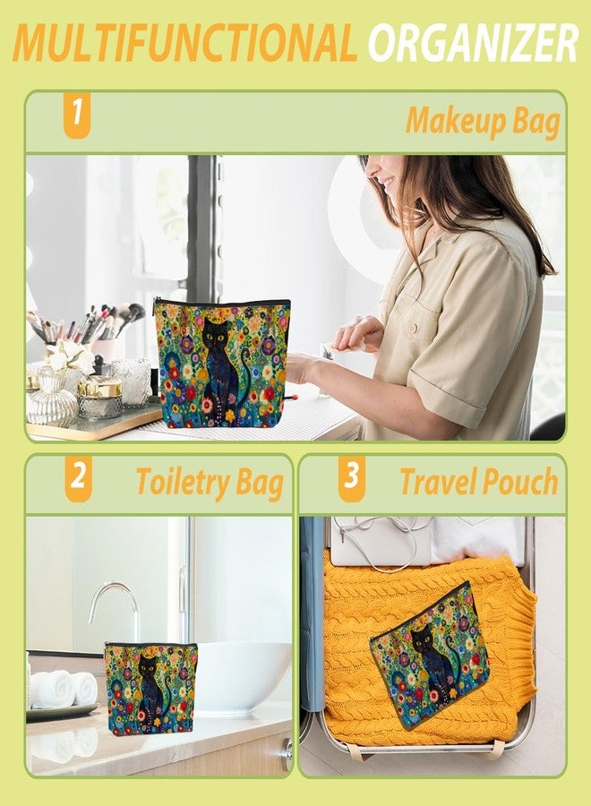 CQM Floral Garden Cat Makeup Bag Cat Lover Gifts Cosmetic Bag Cat Gifts Cat Themed Gifts for Women Girls Daughter Friends Niece Aunt Travel Toiletry Bag Cat Mom Gifts Christmas Birthday Gifts - Image 5