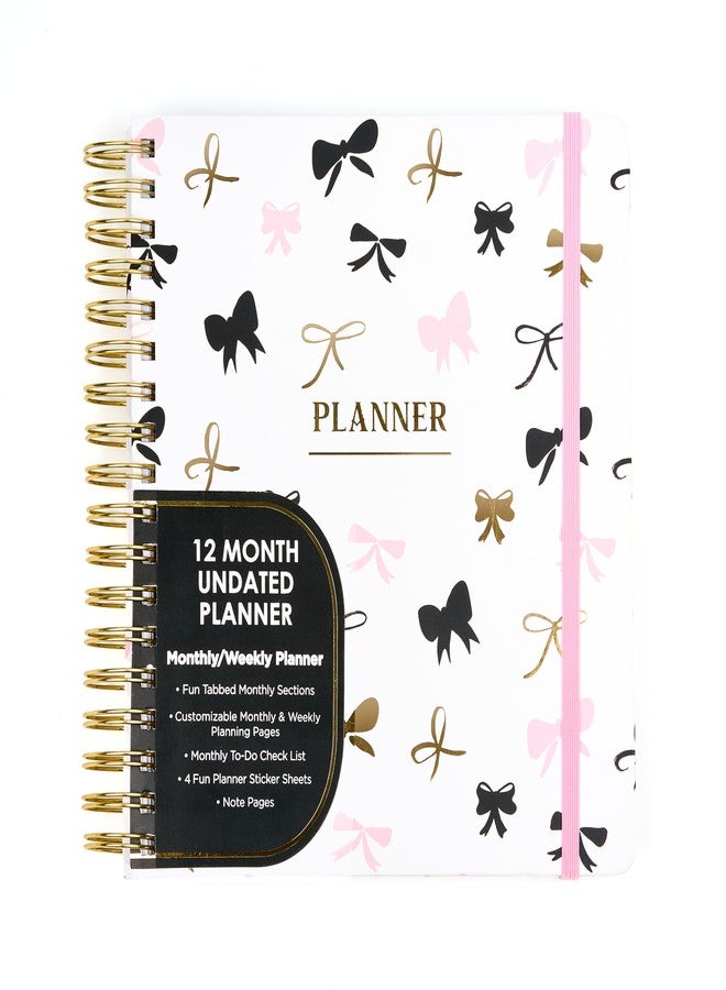 Votum 12-Month Undated Planner with Tabs, Gold Spiral, Cute Bow - Image 1