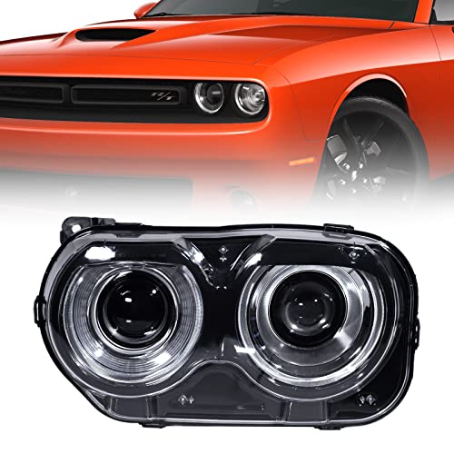 VLINCAR Headlight Assembly Compatible with Dodge Challenger Halogen Model 2015 2016 2017 2018 2019 2020 2021 Headlamp with Black Housing Replacement Left Driver Side LH 68174065AG CH2502267 - Image 1