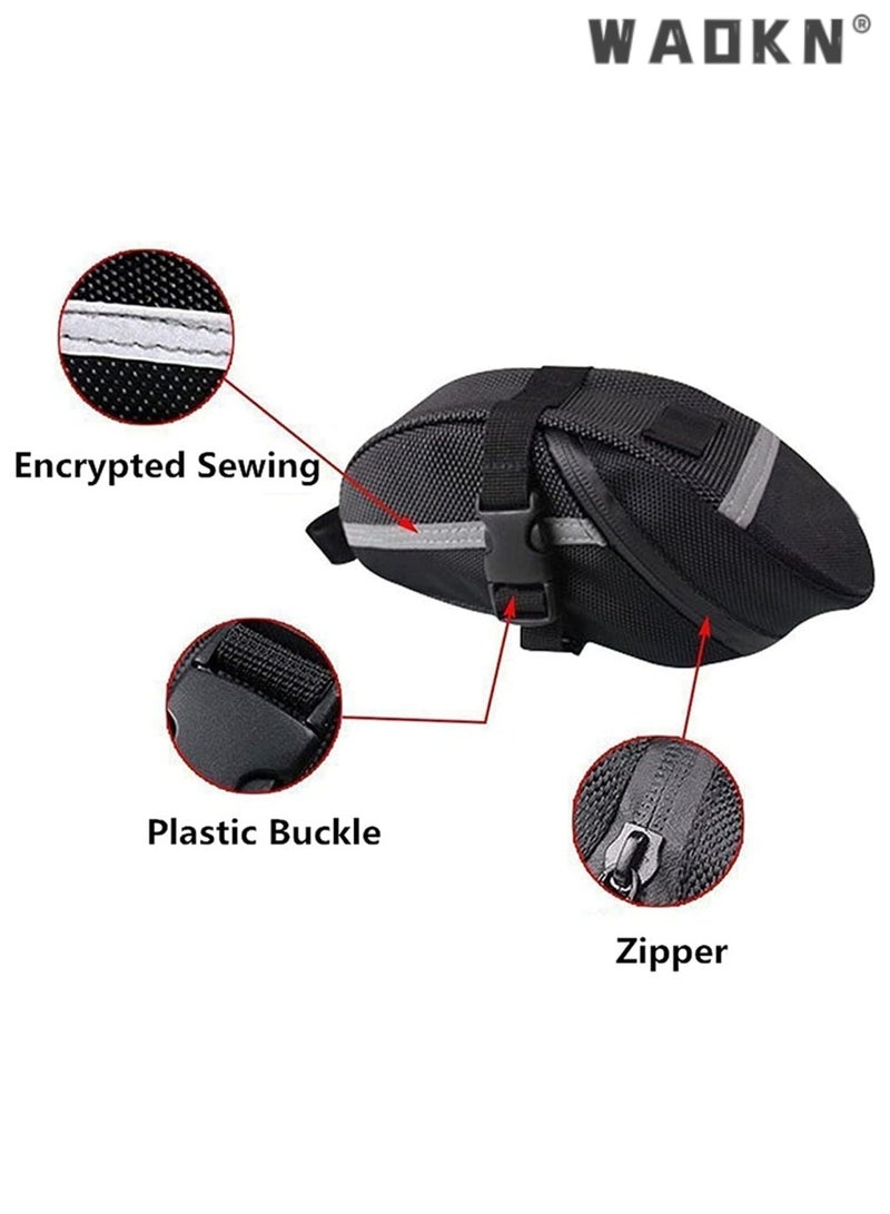 WAOKN Bike Saddle Bag,Waterproof Bicycle Seat Bag, Bike Bag Under Seat with Reflective Stripes, Quick Release Bike Pouch, Connectable tail light Bicycle Bag, Easy to Access Storage, Durable Material  - Image 3