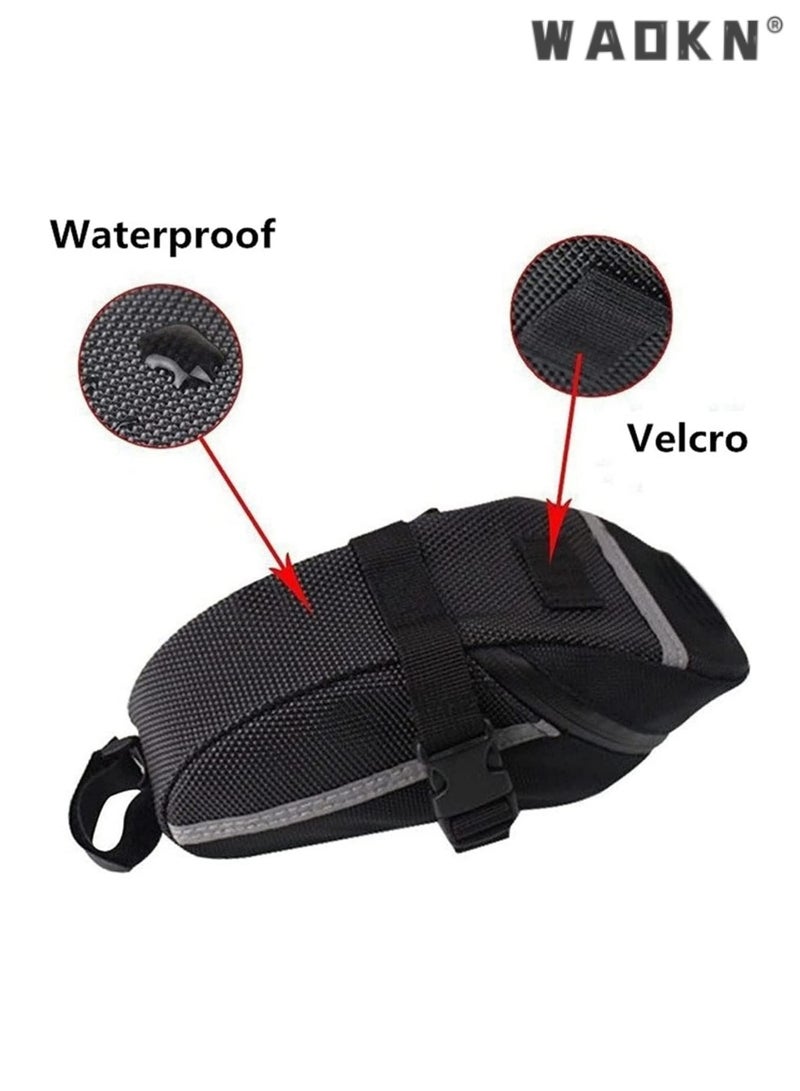 WAOKN Bike Saddle Bag,Waterproof Bicycle Seat Bag, Bike Bag Under Seat with Reflective Stripes, Quick Release Bike Pouch, Connectable tail light Bicycle Bag, Easy to Access Storage, Durable Material  - Image 2