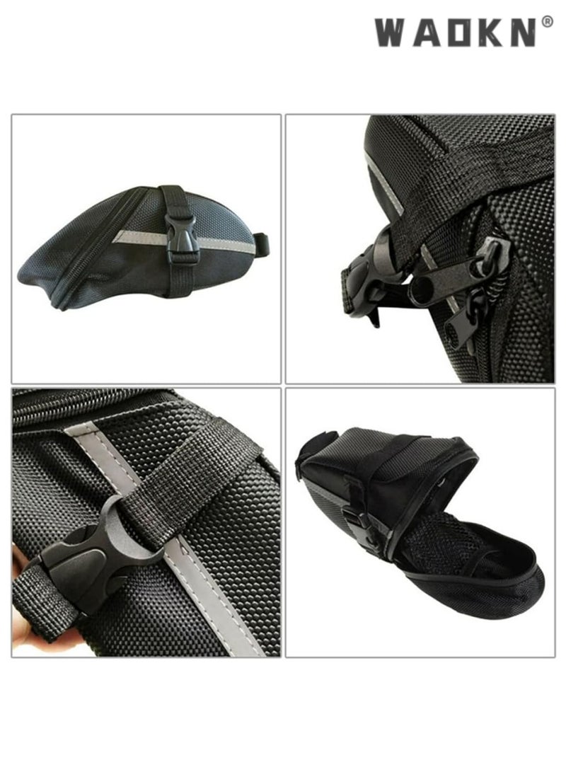 WAOKN Bike Saddle Bag,Waterproof Bicycle Seat Bag, Bike Bag Under Seat with Reflective Stripes, Quick Release Bike Pouch, Connectable tail light Bicycle Bag, Easy to Access Storage, Durable Material  - Image 4