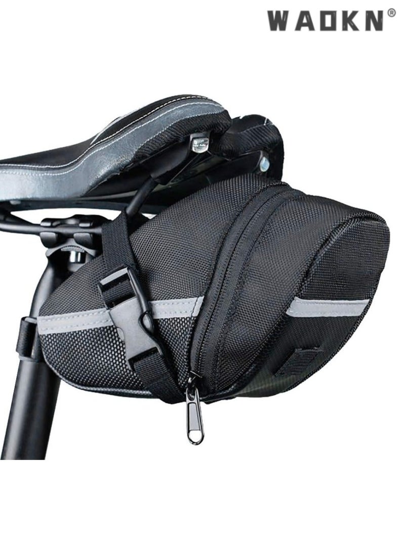WAOKN Bike Saddle Bag,Waterproof Bicycle Seat Bag, Bike Bag Under Seat with Reflective Stripes, Quick Release Bike Pouch, Connectable tail light Bicycle Bag, Easy to Access Storage, Durable Material  - Image 1
