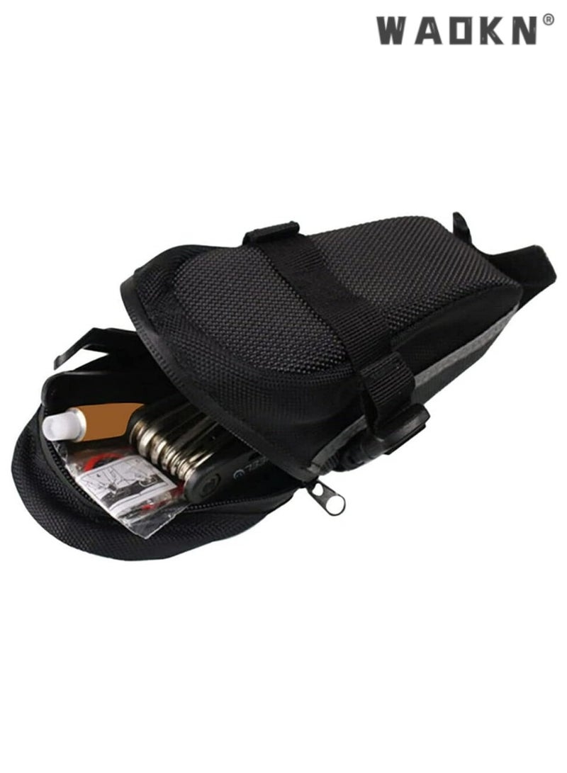 WAOKN Bike Saddle Bag,Waterproof Bicycle Seat Bag, Bike Bag Under Seat with Reflective Stripes, Quick Release Bike Pouch, Connectable tail light Bicycle Bag, Easy to Access Storage, Durable Material  - Image 5