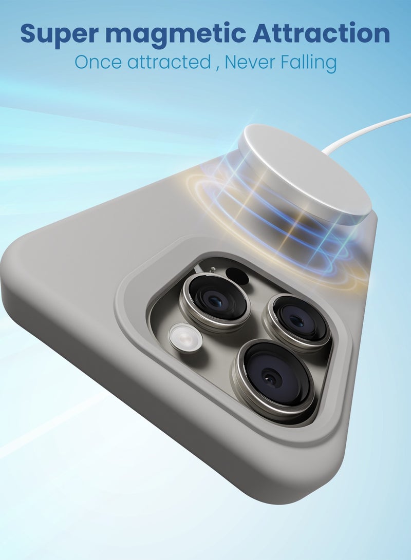 Remson Mag-X Magnetic Hybrid Protective Silicone Case Protection Compatible for iPhone 15 Pro Max 6.7 - Stone Grey - Image 4