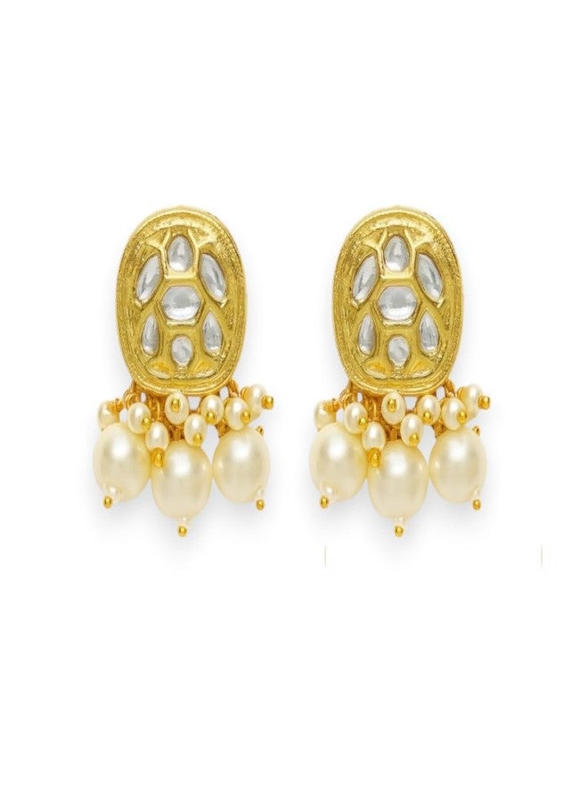 Accessher Traditional Gold Plated Kundan Earring | Pearl Drop Stud Earrings with Push Back Closure for Women and Girls (Pack of 1) - Image 1