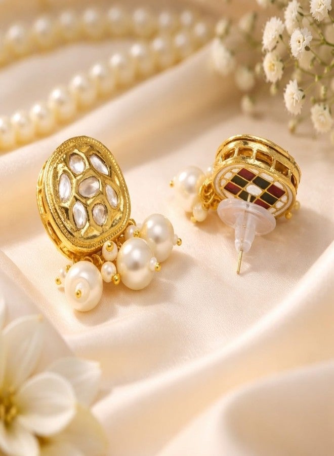 Accessher Traditional Gold Plated Kundan Earring | Pearl Drop Stud Earrings with Push Back Closure for Women and Girls (Pack of 1) - Image 5