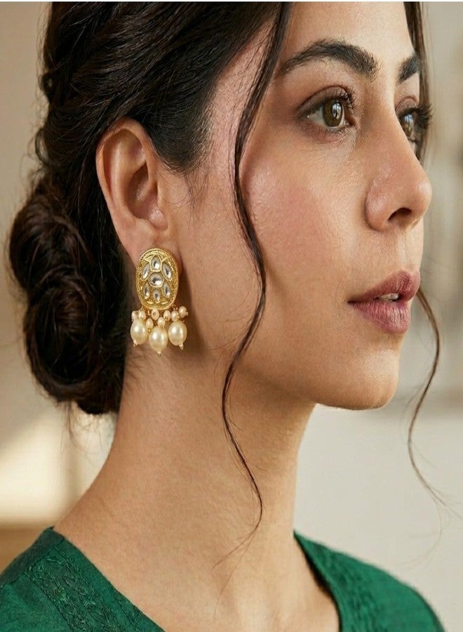 Accessher Traditional Gold Plated Kundan Earring | Pearl Drop Stud Earrings with Push Back Closure for Women and Girls (Pack of 1) - Image 4