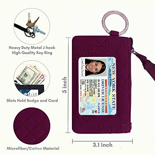 MNF Collections Lanyard with Wallet - Zip ID Case with Lanyard - Card Holder Keychain with Zippers - Premium Quilted Microfiber - Sangria - Image 3