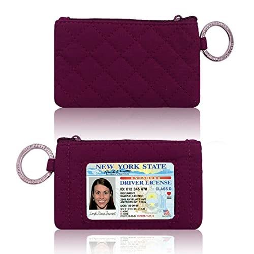MNF Collections Lanyard with Wallet - Zip ID Case with Lanyard - Card Holder Keychain with Zippers - Premium Quilted Microfiber - Sangria - Image 2