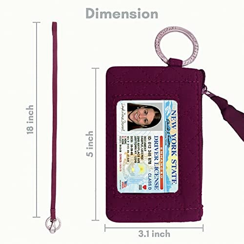 MNF Collections Lanyard with Wallet - Zip ID Case with Lanyard - Card Holder Keychain with Zippers - Premium Quilted Microfiber - Sangria - Image 4