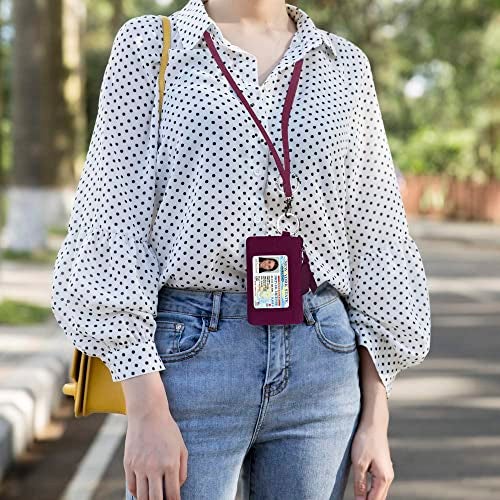MNF Collections Lanyard with Wallet - Zip ID Case with Lanyard - Card Holder Keychain with Zippers - Premium Quilted Microfiber - Sangria - Image 5