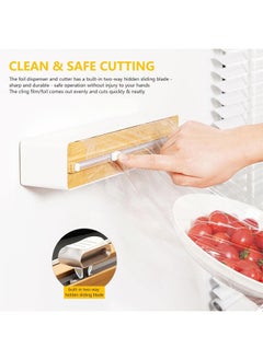 Hihonor Magnetic Plastic Wrap Dispenser with Cutter, Practical Refillable Cling Wrap Aluminum Tin Foil Organizer for Drawer, Include an Extra Roll of 12"X 164' Food Cling Film, Wood Grain  - Image 2