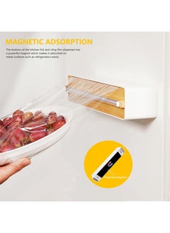 Hihonor Magnetic Plastic Wrap Dispenser with Cutter, Practical Refillable Cling Wrap Aluminum Tin Foil Organizer for Drawer, Include an Extra Roll of 12"X 164' Food Cling Film, Wood Grain  - Image 3