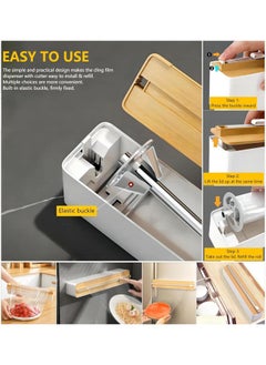 Hihonor Magnetic Plastic Wrap Dispenser with Cutter, Practical Refillable Cling Wrap Aluminum Tin Foil Organizer for Drawer, Include an Extra Roll of 12"X 164' Food Cling Film, Wood Grain  - Image 4