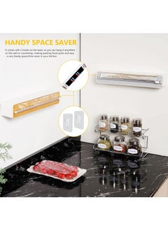 Hihonor Magnetic Plastic Wrap Dispenser with Cutter, Practical Refillable Cling Wrap Aluminum Tin Foil Organizer for Drawer, Include an Extra Roll of 12"X 164' Food Cling Film, Wood Grain  - Image 5