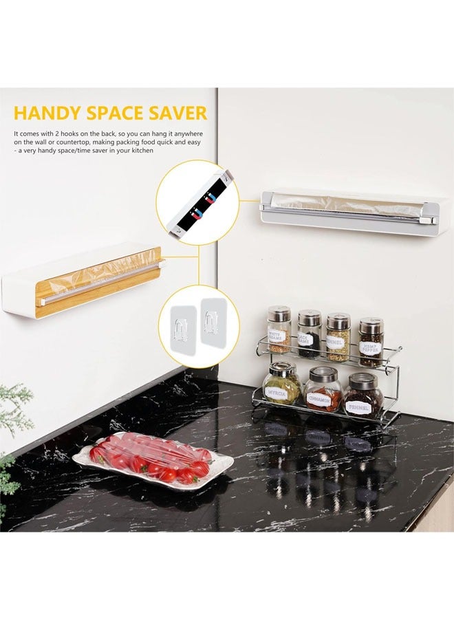 Hihonor Magnetic Plastic Wrap Dispenser with Cutter, Practical Refillable Cling Wrap Aluminum Tin Foil Organizer for Drawer, Include an Extra Roll of 12"X 164' Food Cling Film, Wood Grain  - Image 5