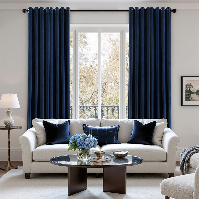 EMEMA Navy Blue Velvet Curtains 84 Inch Length 2 Panels Set, Elegant Blackout Curtains for Bedroom, Grommet Thermal Insulated Soundproof Room Darkening Window Drapes for Living Room W42 x L84 - Image 2