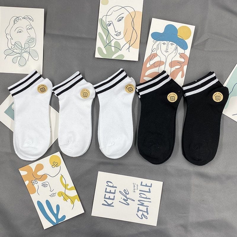 Breathable Cotton Socks Unisex Invisible Sports 029 black and white parallel bars
