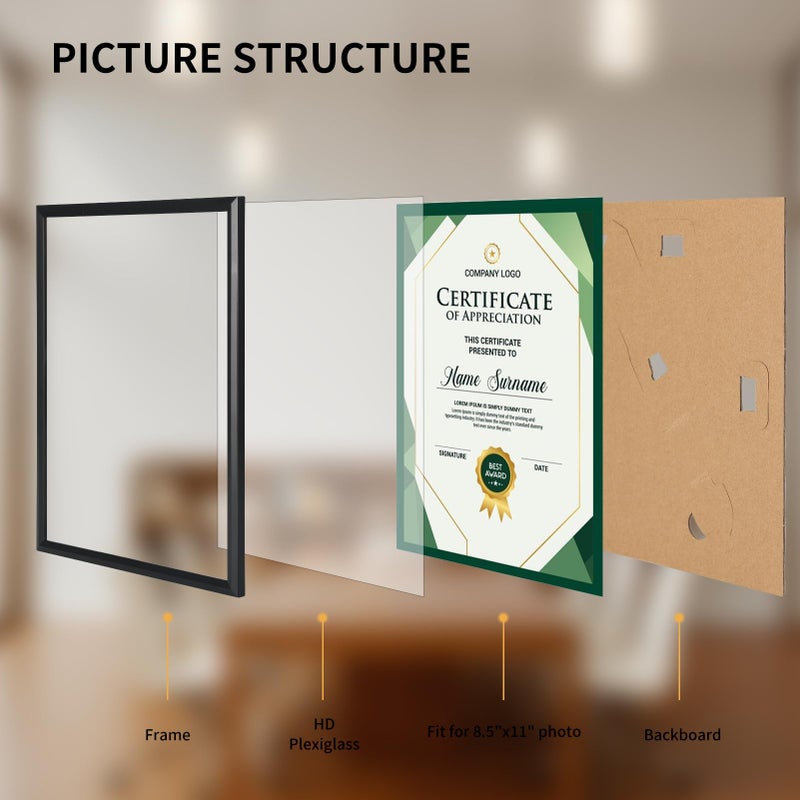 MEBRUDY 8.5 x 11 Picture Frame Set of 6, 8.5 by 11 Picture Frames Bulk, Certificate Document Degree Diploma Frame for Wall Hanging or Tabletop Display, Black - Image 4