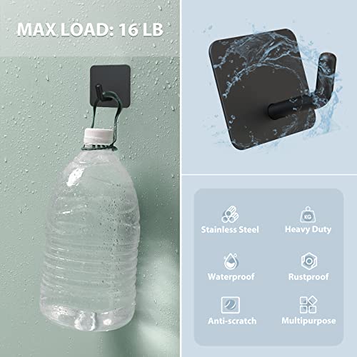 VIS'V Adhesive Hooks, Heavy Duty Shower Wall Stick on Hooks, Waterproof, 2 Extra Adhesive Strips, Black, 4 Pcs - Image 4