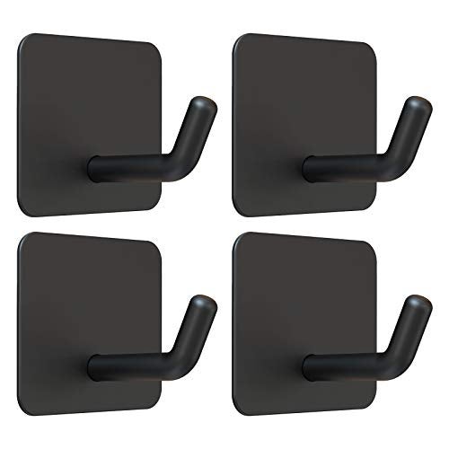 VIS'V Adhesive Hooks, Heavy Duty Shower Wall Stick on Hooks, Waterproof, 2 Extra Adhesive Strips, Black, 4 Pcs - Image 1