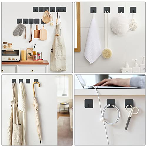 VIS'V Adhesive Hooks, Heavy Duty Shower Wall Stick on Hooks, Waterproof, 2 Extra Adhesive Strips, Black, 4 Pcs - Image 2