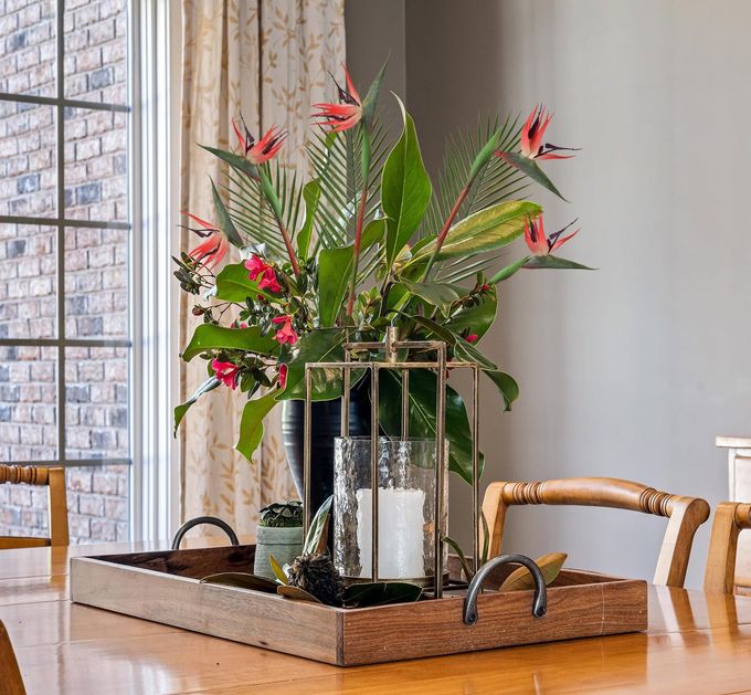 Fqueelvys Bird of Paradise Artificial Plant Combo Palm Leaves,Faux Bird of Paradise Plant with Artificial Palm Leaves for Wedding Garden Office Home Indoor and Outdoor Decor(Red) - Image 2