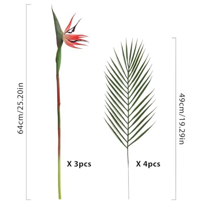 Fqueelvys Bird of Paradise Artificial Plant Combo Palm Leaves,Faux Bird of Paradise Plant with Artificial Palm Leaves for Wedding Garden Office Home Indoor and Outdoor Decor(Red) - Image 3