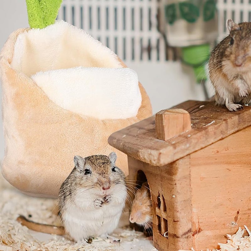 Khaki Christmas Hamster Bed Soft Cozy Cave Hideout Warm Washable Pet House For Guinea Pigs - Image 5