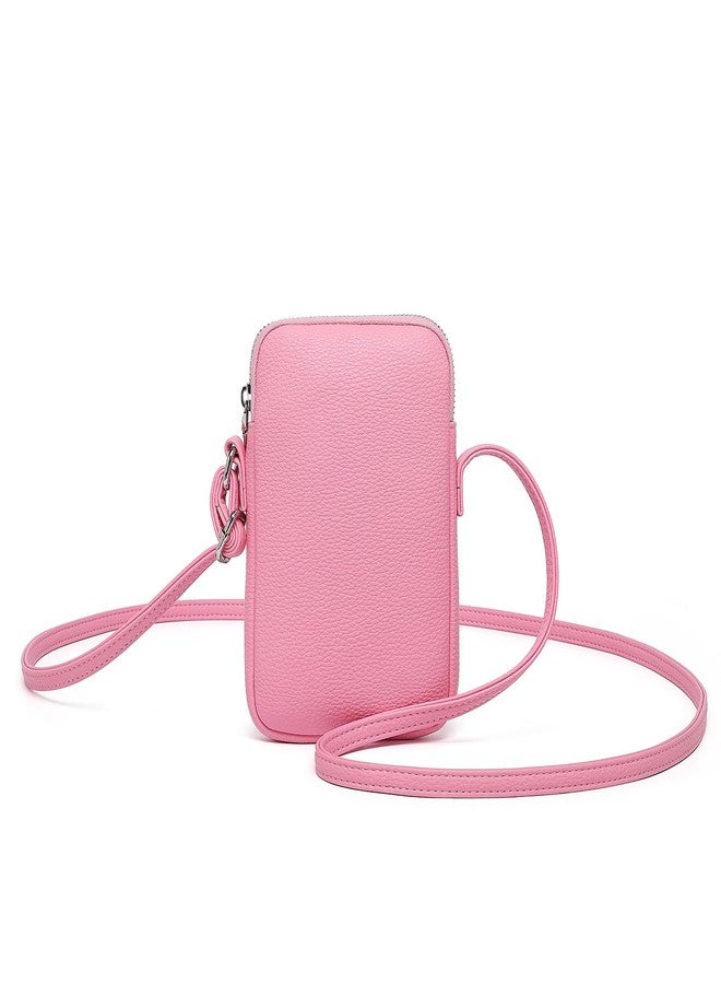 YONBEN Small Crossbody Purse Zipper Cell Phone Bag Mini Shoulder Purse Wallet Smart Phone Wallet with Credit Card Solts, Pu/Azalea Pink - Image 1