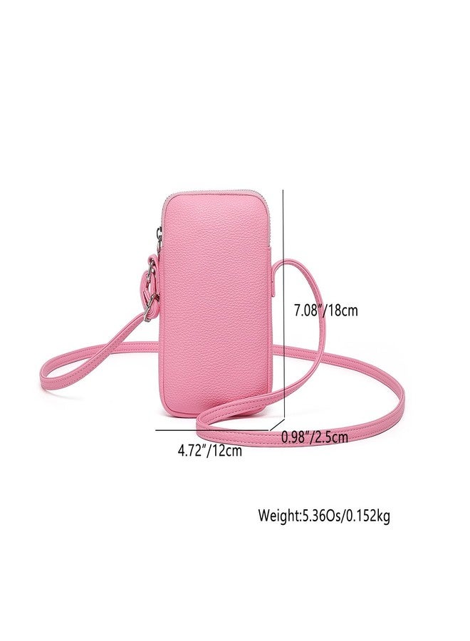 YONBEN Small Crossbody Purse Zipper Cell Phone Bag Mini Shoulder Purse Wallet Smart Phone Wallet with Credit Card Solts, Pu/Azalea Pink - Image 3