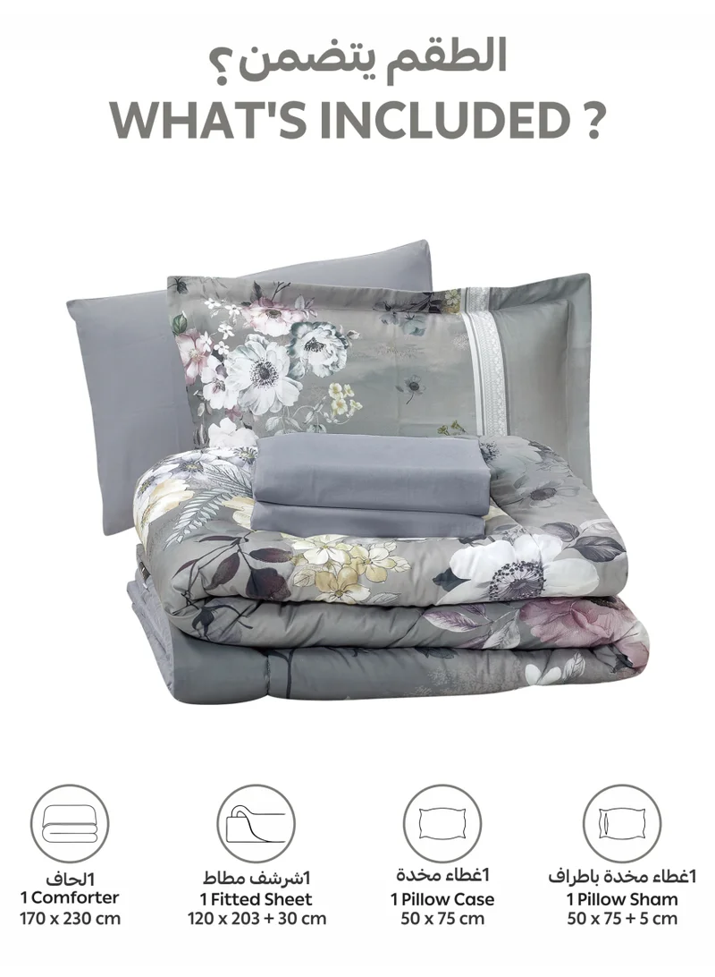 Donetella Bedding Comforter Set, twin Size Fits 120x200 cm - 4-Pcs Digital Print Quilted Bed Set, Microfiber Fabric - 1 Comforter, 1 Fitted Sheet, 1 Pillow Shams, 1 Pillowcases.