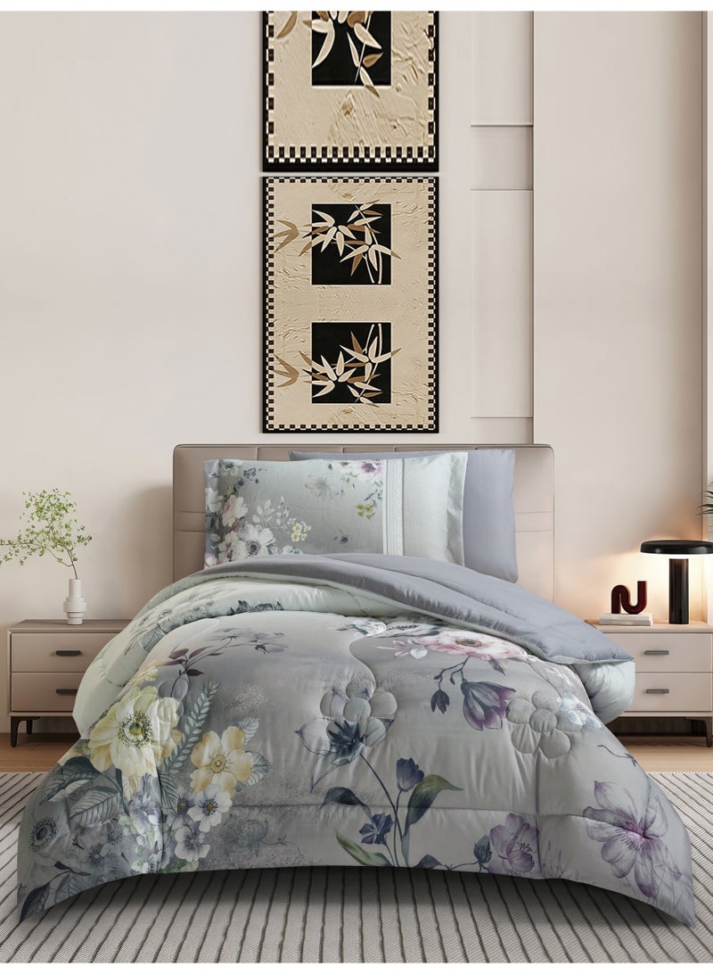 Donetella Bedding Comforter Set, twin Size Fits 120x200 cm - 4-Pcs Digital Print Quilted Bed Set, Microfiber Fabric - 1 Comforter, 1 Fitted Sheet, 1 Pillow Shams, 1 Pillowcases. - Image 1