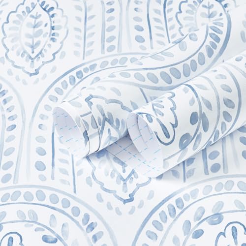 EeeComing Blue Peel and Stick Wallpaper Boho Wall Paper Peel and Stick Modern Contact Paper Self Adhesive Wallpaper for Bedroom and Bathroom Removable Cabinet Shelf Liner Vinyl 17.3”X118.1” - Image 1