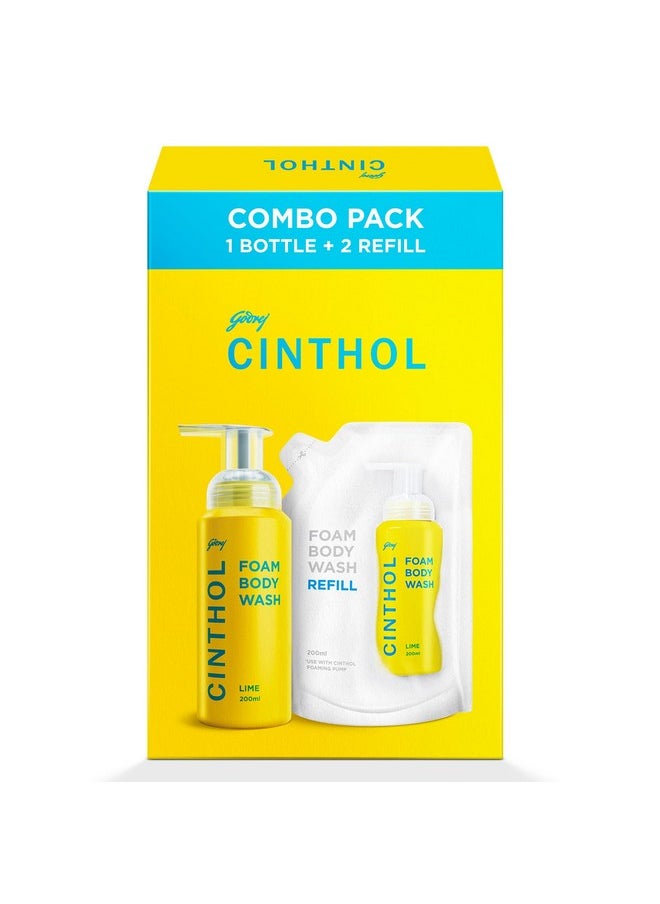 Lime Foam Body Wash - Combi Pack (600Ml) | 1 Bottle & 2 Refill | Unique Foam Formula For Moisturized & Irresistibly Soft Skin | Suitable For All Skin Types