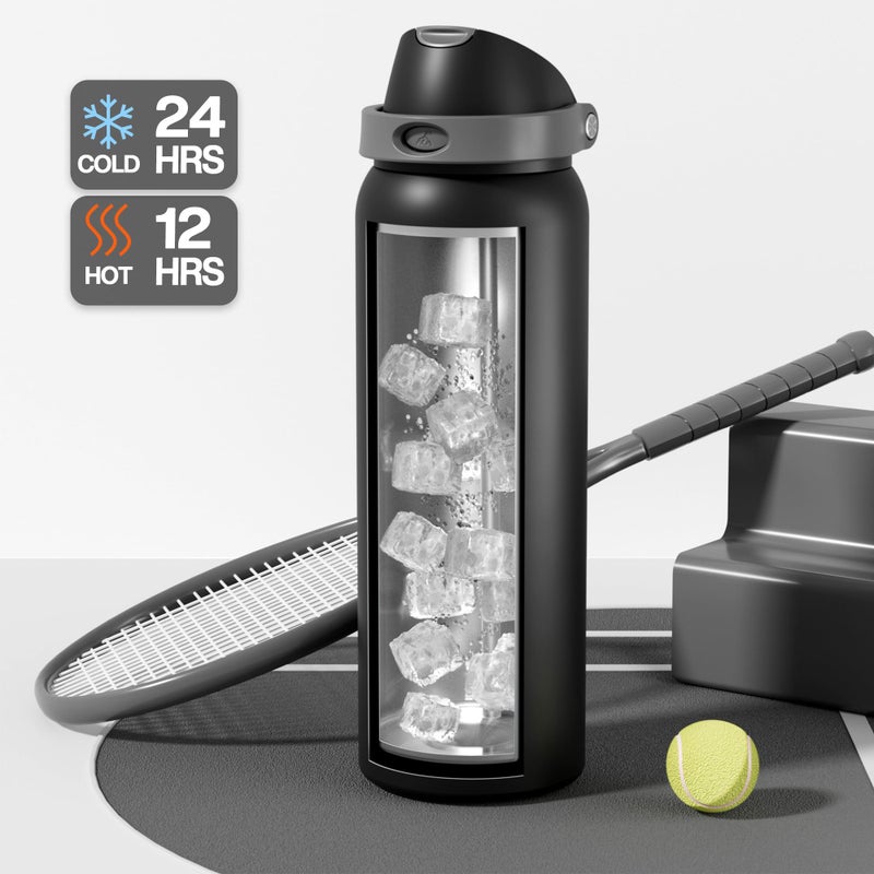 POWCAN 40 oz Insulated Water Bottle for Men: Push-Button Spout & Quick-Flip Straw, Leakproof, Cold for 24 Hrs, Stainless Steel Large Water Bottle for Sports, Camping, Trips, Outdoors (Midnight Black) - Image 3
