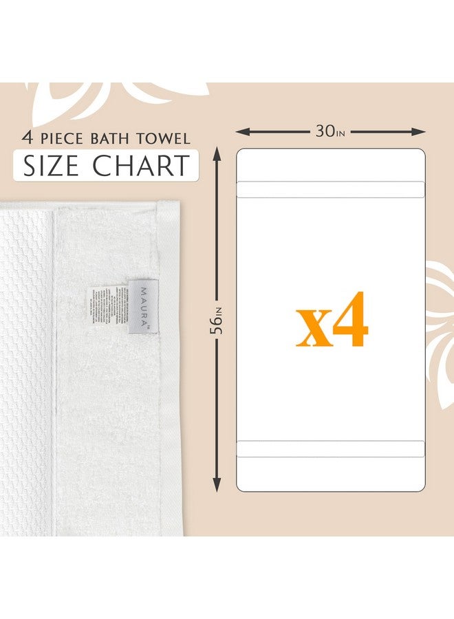 Maura MAURA White Extra Large Turkish Cotton Luxury Bath Towels Set of 4. Ultra-Soft, Thick & Plush Towels for Bathroom - Pure White  - Image 3
