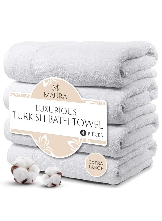 Maura MAURA White Extra Large Turkish Cotton Luxury Bath Towels Set of 4. Ultra-Soft, Thick & Plush Towels for Bathroom - Pure White  - Image 1