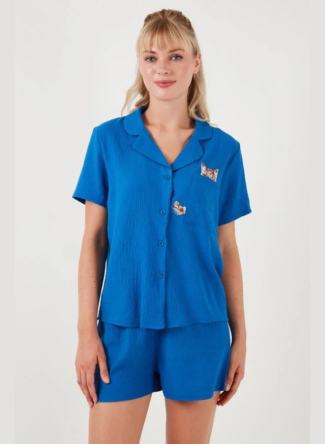 Lela Lela Shirt Collar Elastic Waist Short Sleeved Shorts Pajama Set Women's PAJAMA SET 611PT00123