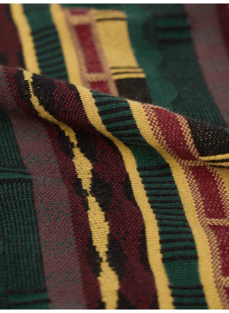 The Souled Store Retro Threads: Jacquard Men and Boys Short Sleeve Spread Collar Green Geometric Print Cotton Blend Breathable Retro Design Lightweight Everyday All-Season Polo Shirts - Image 5