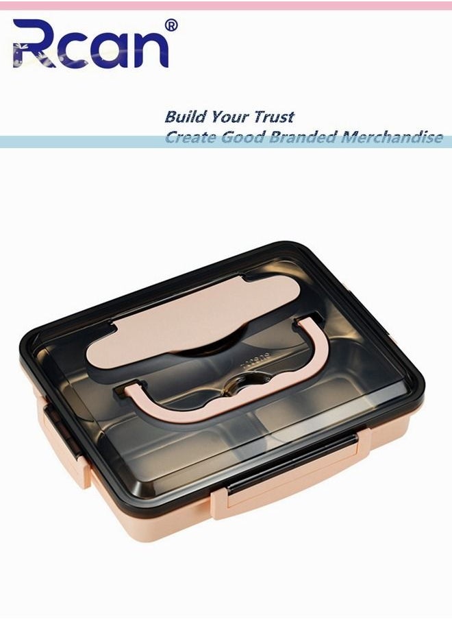 Rcan Pink Four Five Grids Square Outdoor Stainless Steel Bento Box Set With Cutlery Fashion Durable Plastic Sealed Insulated Leakproof Lunch Box For Kids Adults  - Image 2