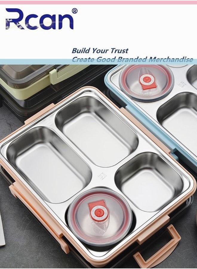 Rcan Pink Four Five Grids Square Outdoor Stainless Steel Bento Box Set With Cutlery Fashion Durable Plastic Sealed Insulated Leakproof Lunch Box For Kids Adults  - Image 4