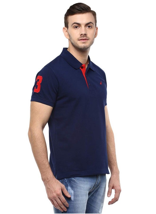 AMERICAN CREW AMERICAN CREW Men's Half Sleeve Blue Solid Regular Fit T-Shirt with No.3 Applique - L (Ac283-L)  - Image 2